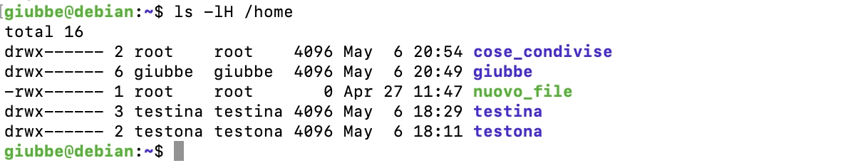 ls cartella condivisa