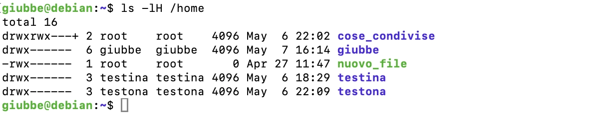 ls cartella condivisa