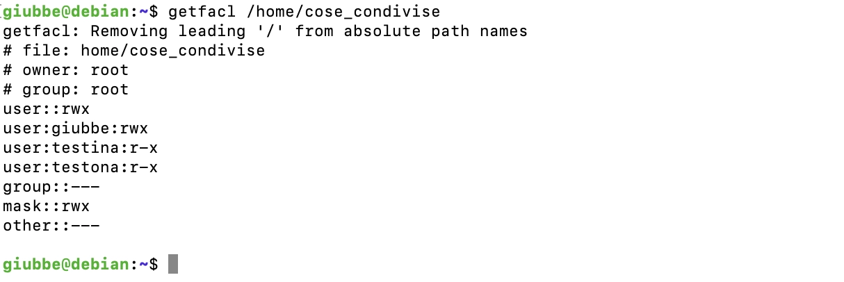 getfacl cartella condivisa